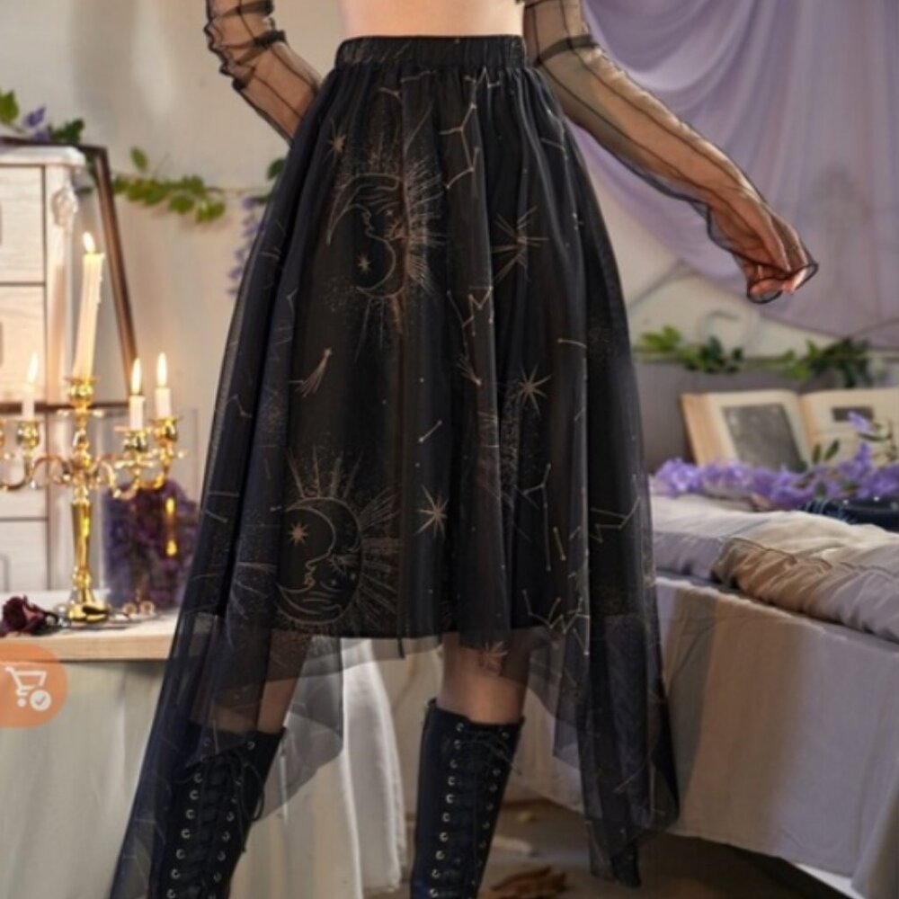 ROMWE Black Celestial High Low Skirt